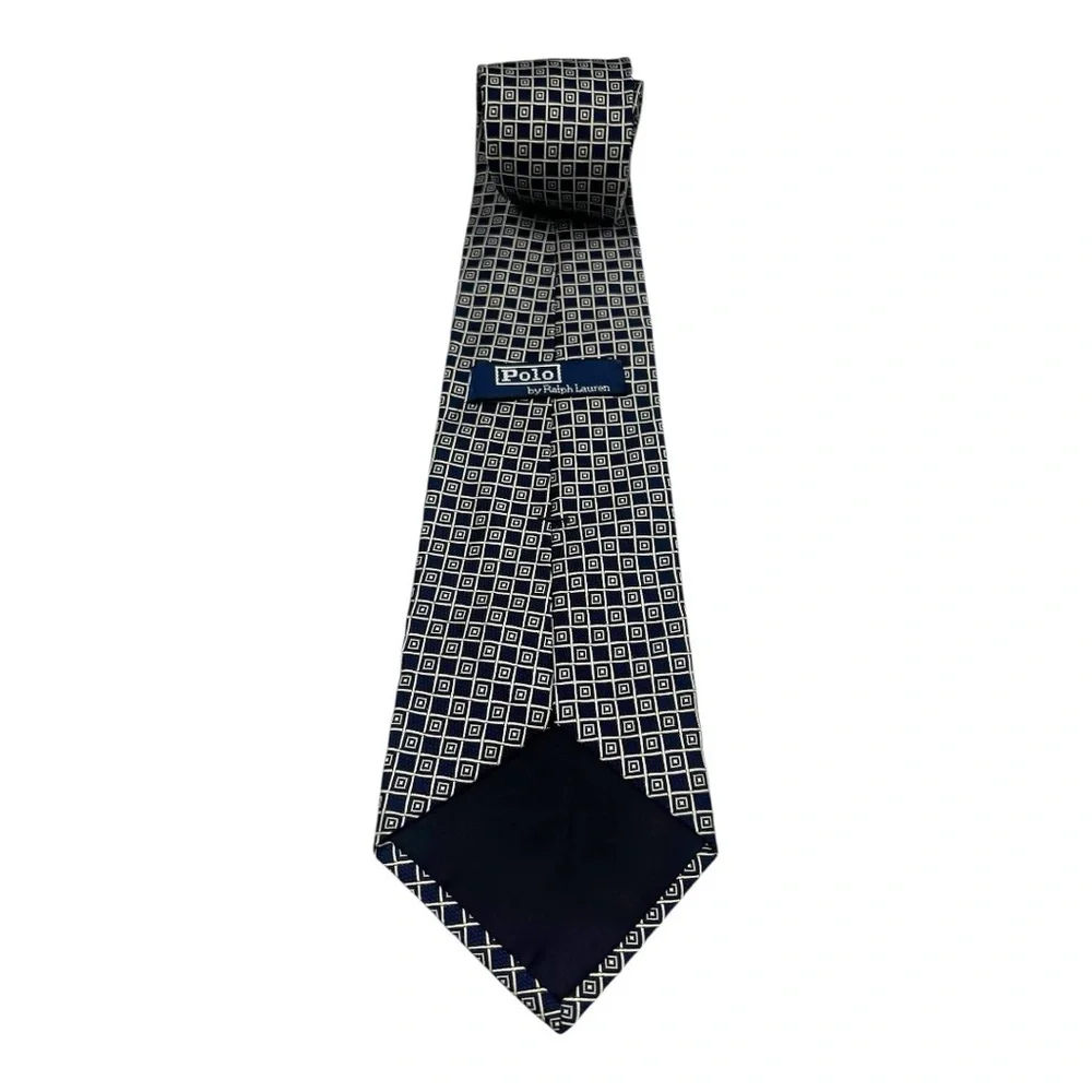 Polo by Ralph Lauren Navy Blue‎ Printed Silk Tie - Picture 2 of 3